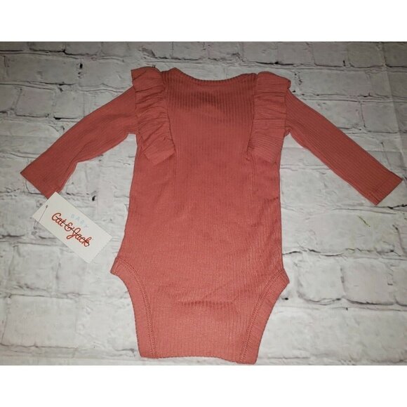 NWT Cat & Jack Baby Girls Size 0-3mo Ruffled Front One Piece Long-Sleeve Rose - Picture 4 of 4